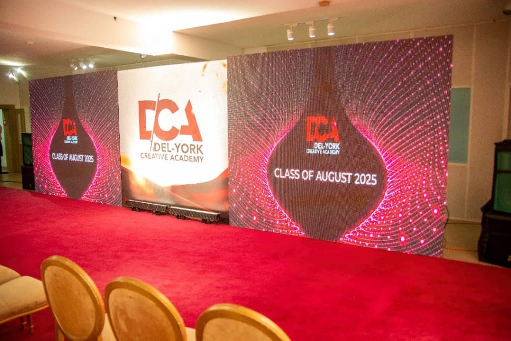 The stage is set to showcase the students’ projects