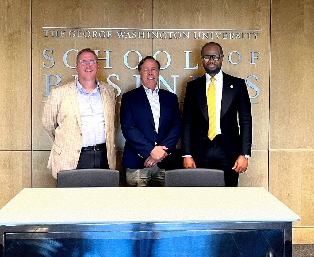 L/R Jefferey Stoddard, Adjunct Professor of Real Estate Investment at GWU.John Forrer, the Director of the Institute for Corporate Responsibility (ICR), Linus Idahosa CEO of the Del-York International Group.